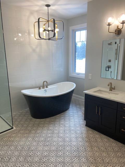 Navy vanity &middot; ensuite